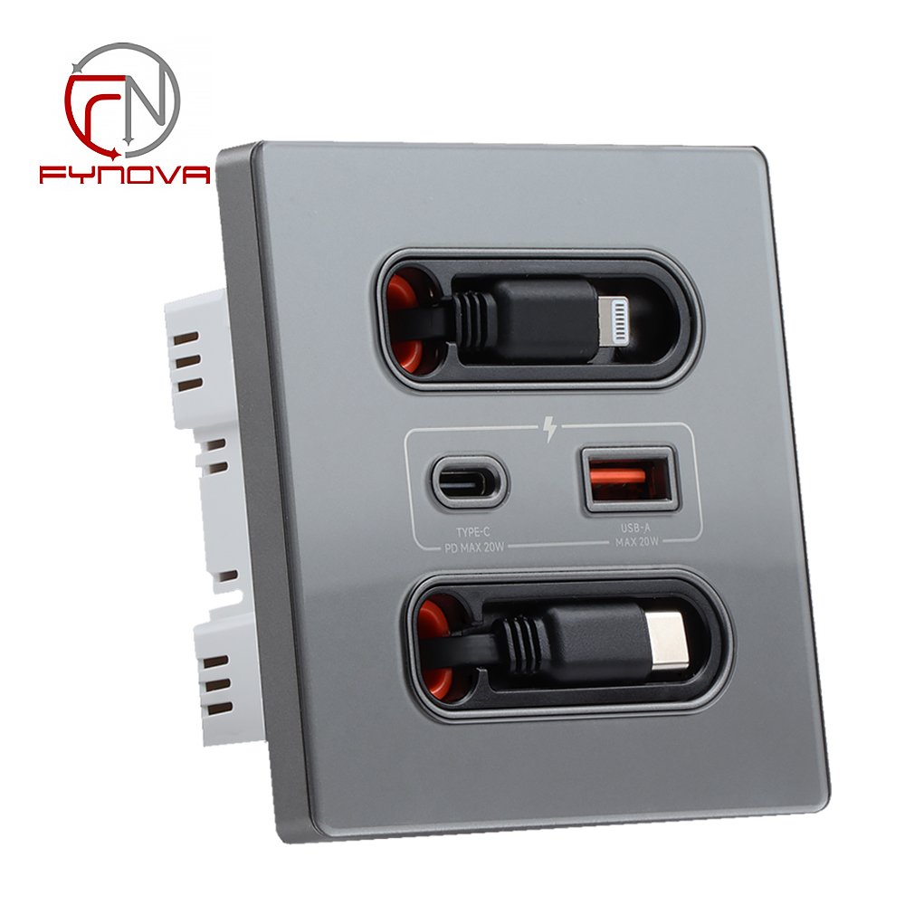Verre trempé Gris, 1USB A + C,1 lightning + 1 câble USB C, 20W