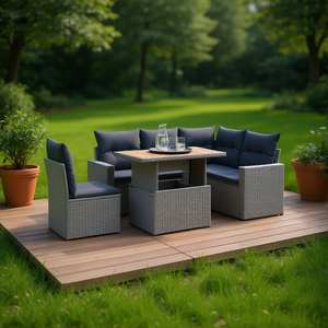 Conjunto de Sofás Modulares de Ratán PE Gris para Jardín, Muebles de Exterior de Diseño Premium, Cojines de Espuma de Alta Densidad, Resistentes a los Rayos UV - Product Image 2