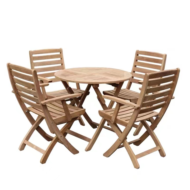 New fashion outdoor furniture garden patio teak wood folding table with arm chairs