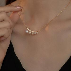 Collar de Perlas de Agua Dulce de la Serie New Balance Beam de Zhuji Pearl Wholesale, Cadena con Colgante de Perla en Degradado, Diseño Exquisito y Moderno - Product Image 2