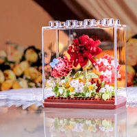 Ensembles de blocs de construction romantiques sur le thème des plantes en gros, avec vitrines d'exposition en acrylique anti-poussière, jouets de construction floraux OEM/OBM