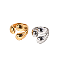 Bague ouverte en acier inoxydable plaqué or 18 carats de haute qualité, design goutte d'eau à double tête, tendance et élégante pour femme