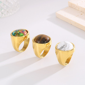 แหวนสแตนเลสสตีลเคลือบทอง 18K PVD หลายสีสันหรูหรา ประดับด้วยพลอยสีสันสดใส |   กันน้ำ ป้องกันการแพ้ และไม่ซีดจาง - Product Image 3