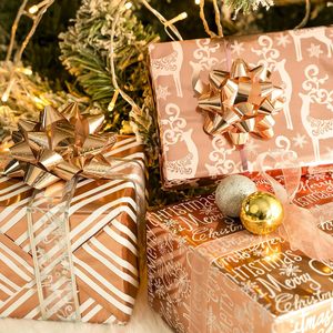 Rose Gold Christmas Wrapping <b>Paper</b> <b>Roll</b> 17x120 Inch Glitter Design For Holiday Gift Packaging - Product Image 3