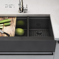 Évier de cuisine double cuve en acier inoxydable 16 gauge, design moderne, fait main, style ferme, à encastrer, surface brossée