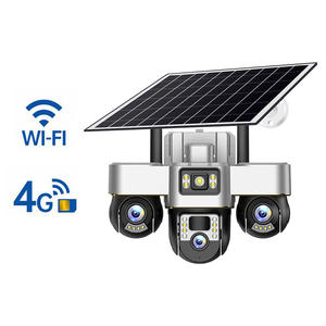 Caméra de sécurité solaire sans fil extérieure V380 Pro à 3 objectifs, réseau 4G, éclairage LED pour cour, vision 360° °   Caméra panoramique - Product Image 5