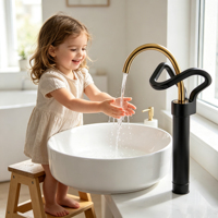 Nouvelle Tendance Robinet de Lavabo Cascade Moderne Gris Anthracite Créatif Minimaliste en Laiton avec Mitigeur Chaud/Froid et Cartouche Céramique