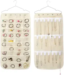 Organizador de joias de pendurar, 60 bolsos e 20 alças de gancho, acessórios para pendurar, organizador de closet para joias