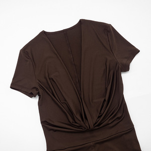 Combinaison décontractée pour femme Viviblook D25RP581, best-seller, couleur unie, coupe ajustée, sexy, col en V profond, manches courtes, combinaison moulante - Product Image 5