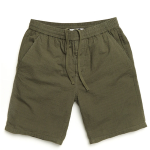 Shorts pour hommes à taille élastique avec cordon de serrage, en mélange lin-coton, coupe droite - Product Image 1