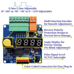 Controlador de Servomotores RC de 6 Canales con PWM Ajustable, Modos de 90, 180 y 270 Grados para Juguetes de Control Remoto - Product Image 6