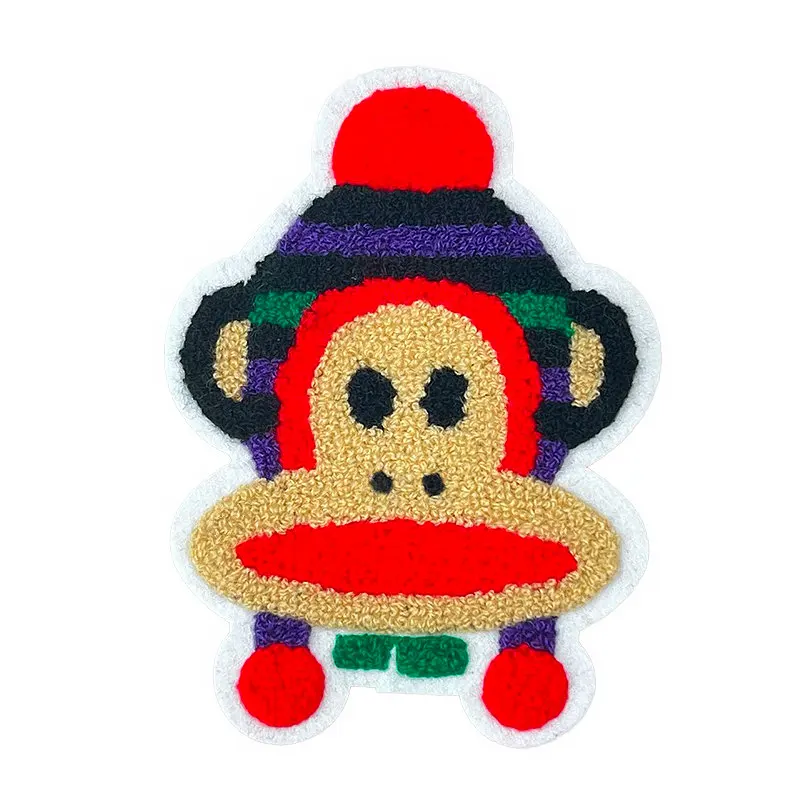 Hip hop monkey bordir logo handuk komputer bordir tambalan hewan kartun logo kustom pakaian bordir datar