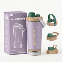 Bouteille shaker en acier inoxydable anti-fuite avec compartiment amovible pour poudre protéinée, 20 oz, portable, pour la gym, le yoga et les sports