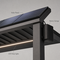 Pergola en aluminium à énergie solaire avec stockage de batterie et éclairage LED, gazebo intelligent à économie d'énergie