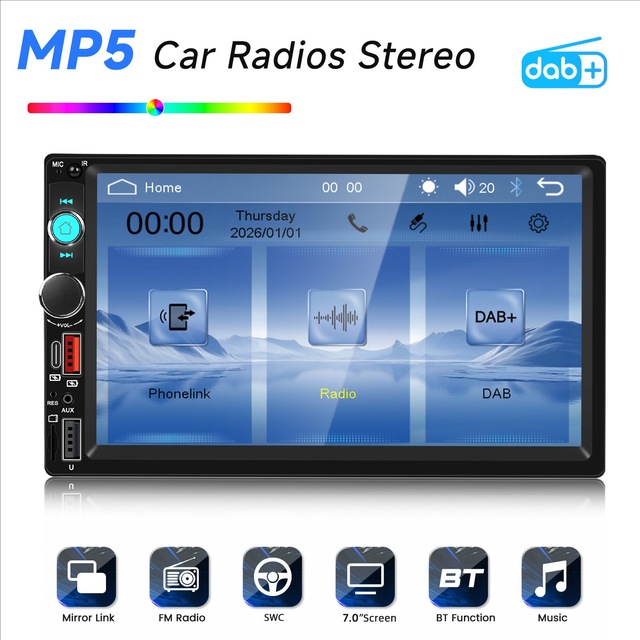7.0 Inch HD Touch Screen 2 Din F133 Car MP5 Player Wireless Carplay Built-in Bluetooth FM Car Radio,Support Rear View Camera