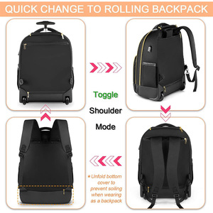 Sac à dos à roulettes grande capacité 40L, bagage cabine approuvé pour le transport aérien, sac à dos trolley unisexe, sac de voyage et d'école - Product Image 3