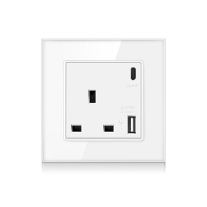 British Standard 86 Wall <b>Socket</b> With <b>Usb</b> Type <b>C</b> Port White Glass Panel Recessed Household <b>Socket</b> - Product Image 1