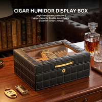 Humidor de Cigarros JH Premium de Cuero Lacado de Doble Capa, Gran Capacidad, Resistente a la Humedad, con Ventana Transparente en la Parte Superior