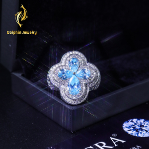 Collares de oro de 18K <span class=keywords><strong>y</strong></span> diamantes de laboratorio, anillo de trébol con incrustaciones de circonitas <span class=keywords><strong>y</strong></span> gema azul en forma de pera, engaste completo con certificado GRA - Product Image 6