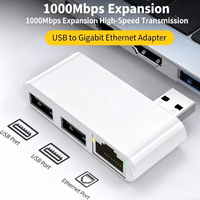 Adaptateur Ethernet USB 2.0 vers RJ45 3-en-1 avec 2 ports USB, station de charge multifonction pour accessoires TV et informatiques
