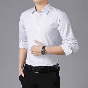 <span class=keywords><strong>Chemise</strong></span> formelle de costume pour <span class=keywords><strong>homme</strong></span>, collection Printemps-Été 2026, couleur unie, <span class=keywords><strong>blanche</strong></span>, à manches longues, boutonnée, coupe slim, noire, pour affaires, vente en gros - Product Image 2
