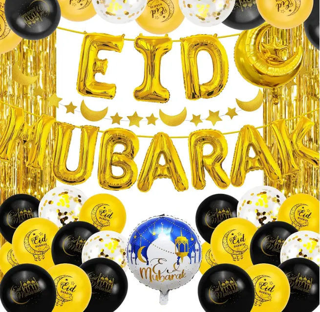 Gold Mubarak Luftballons Banner Moon Star Folie Luftballons Girlanden Gold Fransen Vorhänge für Ramadan/Eid Mubarak Party liefert Dekor