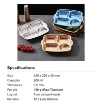 Assiette divisée en titane pur 900 ml 250x220x35 mm, assiette à dîner en titane brut ou multicolore effet cristal de glace