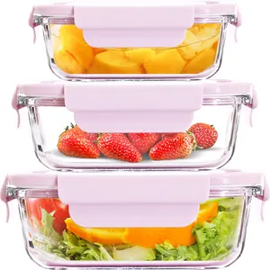 Factory wholesale high borosilicate microwave heating bowl tableware glass lunch box glass containers for food storage