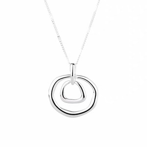 Geometric Double <b>Ring</b> <b>Necklace</b> 925 Silver Chain 405cm Everyday Wear - Product Image 5