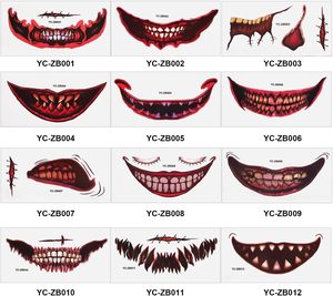 12 pegatinas de tatuajes de boca sonriente de Halloween, calcomanías de dientes sangrientos para la cara, arte corporal temporal de PVC removible para cosplay - Product Image 5