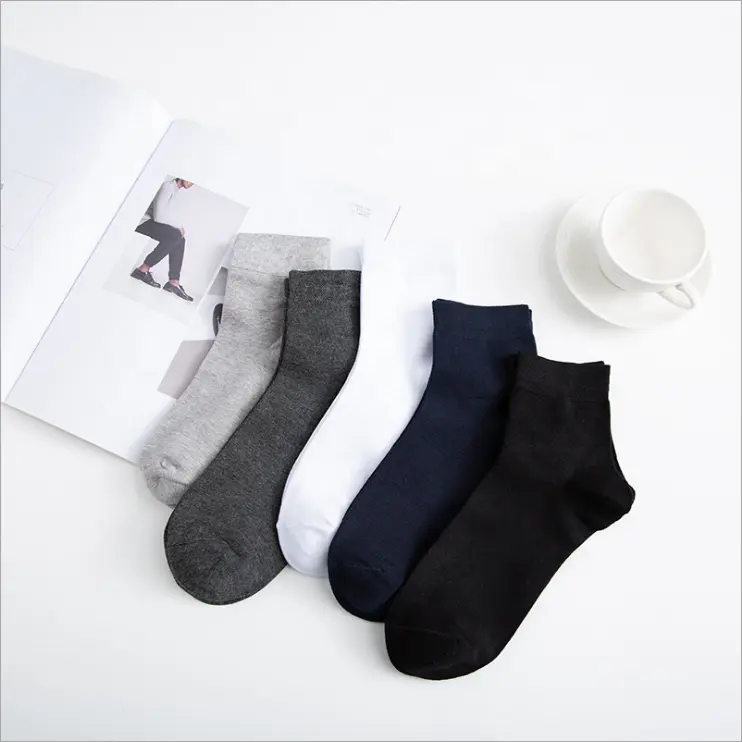 Classic Business Crew Ankle Bamboo Men's Knitting White Black Cotton Summer Breathable Boat Socks With Packaging