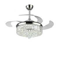Ventilateur de Plafond en Cristal avec Lumière et Télécommande, Fandelier Moderne Dimmable Rétractable Invisible, pour Chambre et Salon