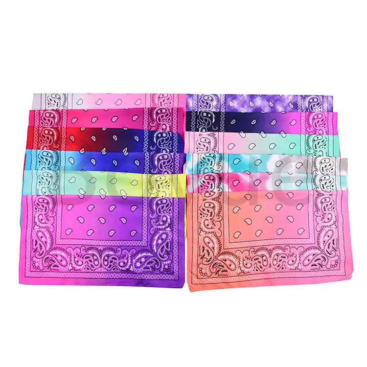 Bán Buôn Tùy Chỉnh In Logo Hai Tone Màu Tie Dye Paisley Bandana Scarf