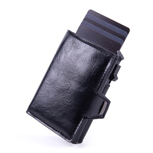 Portefeuilles en <span class=keywords><strong>cuir</strong></span> personnalisés pour hommes, portefeuilles à double pli pour hommes, <span class=keywords><strong>porte</strong></span>-cartes en aluminium avec blocage RFID - Product Image 1
