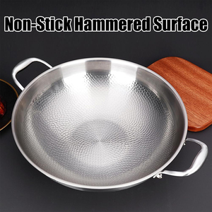 Wok de Lujo de Acero Inoxidable Triple Martillado con Tapa de Vidrio y Asas de Acero Inoxidable, Aceptamos OEM y ODM - Product Image 6