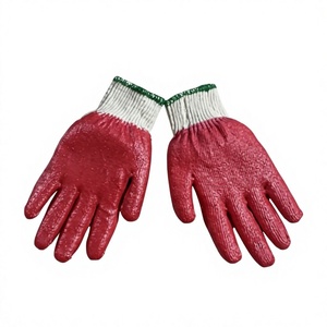 Red Cotton Latex Coated Cut-Resistant Knit Gloves Ambidextrous Pull on Cuff Household Cleaning Protection - Product Image 1