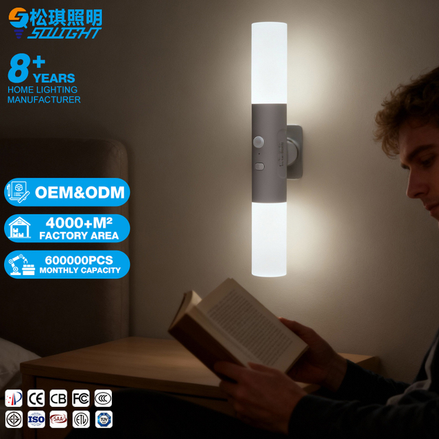 Modern Dimming Rechargeable Wireless Led Wall Lamp Reading up Down Mounted Night Light With Battery for Bedroom Room