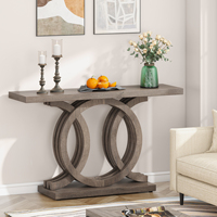 Mobilier d'Entrée Moderne Antique Rustique Marron Rétro Bois Ferme Entrée Couloir Table Console 140cm avec Base Géométrique