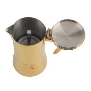 Cafetière Moka en acier inoxydable de style italien Ekephy, avec couvercle, pour expresso, café et thé, finition dorée, écologique - Product Image 4