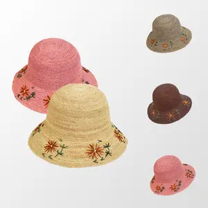 Topi rajut buatan tangan bordir kreatif untuk wanita, topi Bucket lembut dan ringan untuk wanita