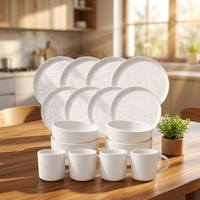Service de table de luxe 16 pièces en grès blanc, assiettes, bols et tasses en céramique étanches et résistantes au four pour la maison, les dîners et les occasions spéciales