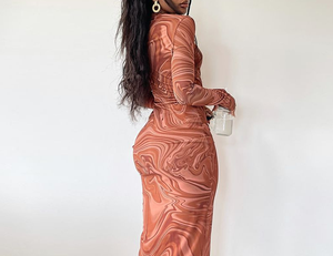 Robe longue moulante en tricot pour <span class=keywords><strong>femme</strong></span>, imprimé numérique marbré, ourlet crayon, taille naturelle, <span class=keywords><strong>dégradé</strong></span> ondulé, robe de soirée midi - Product Image 3