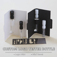 Flacon d'échantillon de parfum miniature en verre avec logo personnalisé, 1 ml, 2 ml, flacon vaporisateur avec carte en papier, emballage à étiquette privée
