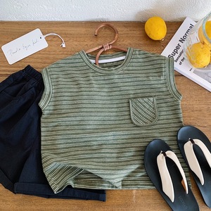Nouveau T-shirt d'été 2026 pour garçons – Vêtements élégants pour enfants – Gilet sans manches rayé color-block – Version coréenne – Hauts pour bébés - Product Image 2
