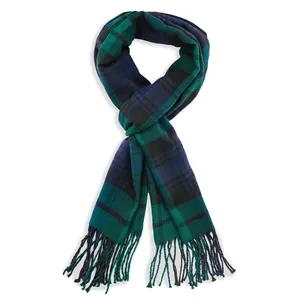 30Cm Breedte Groen Blok Plaid Polyester Lange Sjaal Voor Mannen