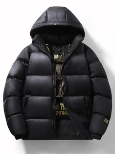 dropshipping Men'S Casual Hooded Jacket, Solid Color Warm <b>Padded</b> Outerwear with Zipper Closure, Regular Fit Non-Stretch Fabric - Product Image 4