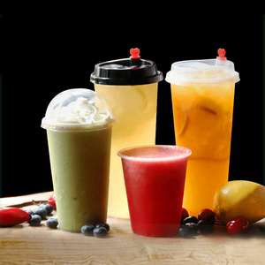 Custom logo printed 12 oz 16 oz 24 oz 32 oz pp hard milk tea cup clear frosted disposable plastic cups with lids