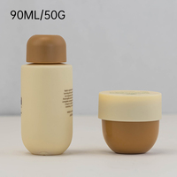 Ensemble de flacon de lotion HDPE de 90 ml et de pot de crème PP de 50 g avec bouchon à rabat brun pour l'emballage de crème solaire et de soins de la peau