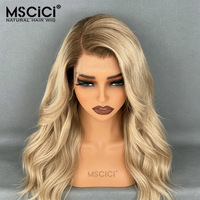 Perruque frontale transparente HD 13x6 invisible, cheveux vierges Remy cambodgiens, ondulés, beige blond, racine ombrée, sans colle, 100% cheveux humains