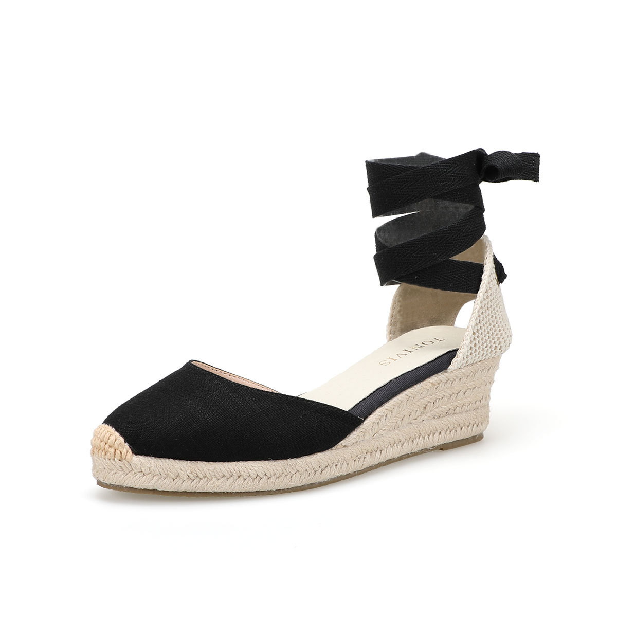 5cm wedge linen black